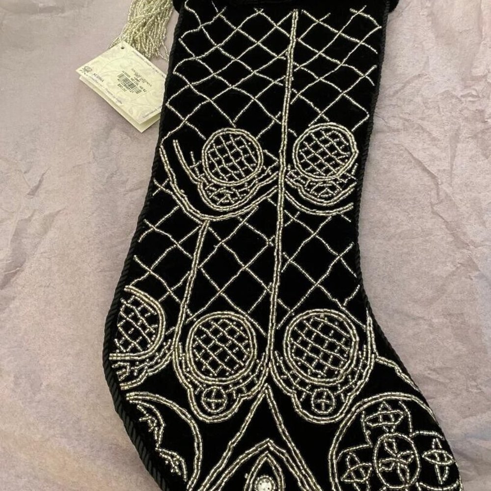 SUDHA PENNATHUR Black & Silver Velvet Christmas Stocking